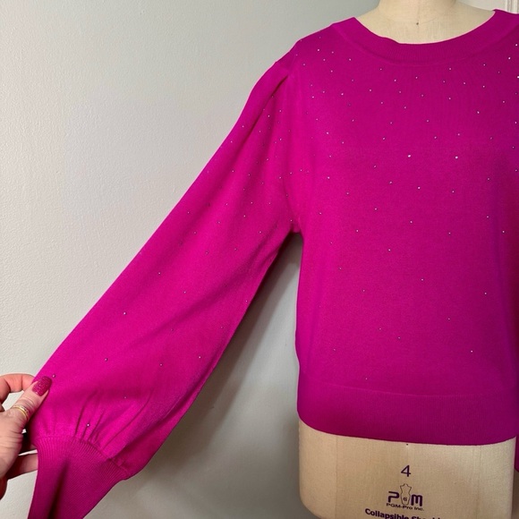 DKNY Pink Studded Crewneck Sweater Donna Karan Embellished Electric Pink Medium - Picture 8 of 15